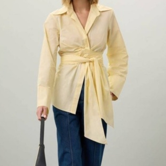 Ronny Kobo Green Wrap Tie Front Blouse French Cuffs - Picture 2 of 10